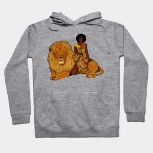 Proud African Afro Woman with Lion and Kente Pattern Hoodie